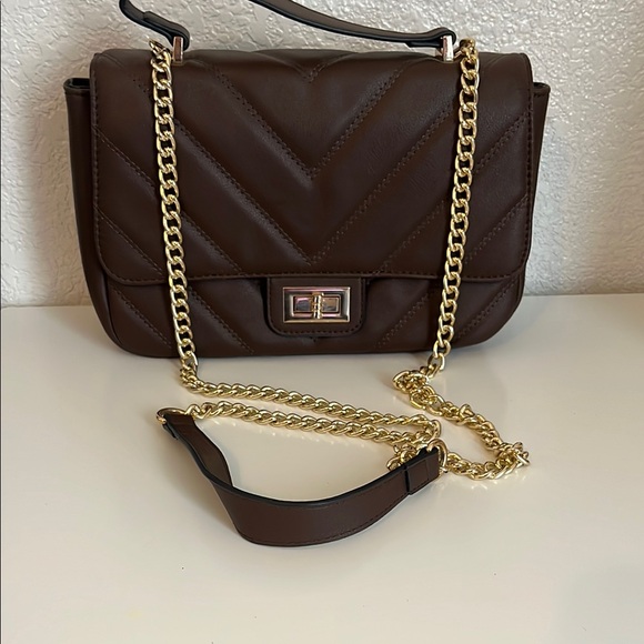 None Handbags - Elegant Brown Quilted Chain Shoulder Bag